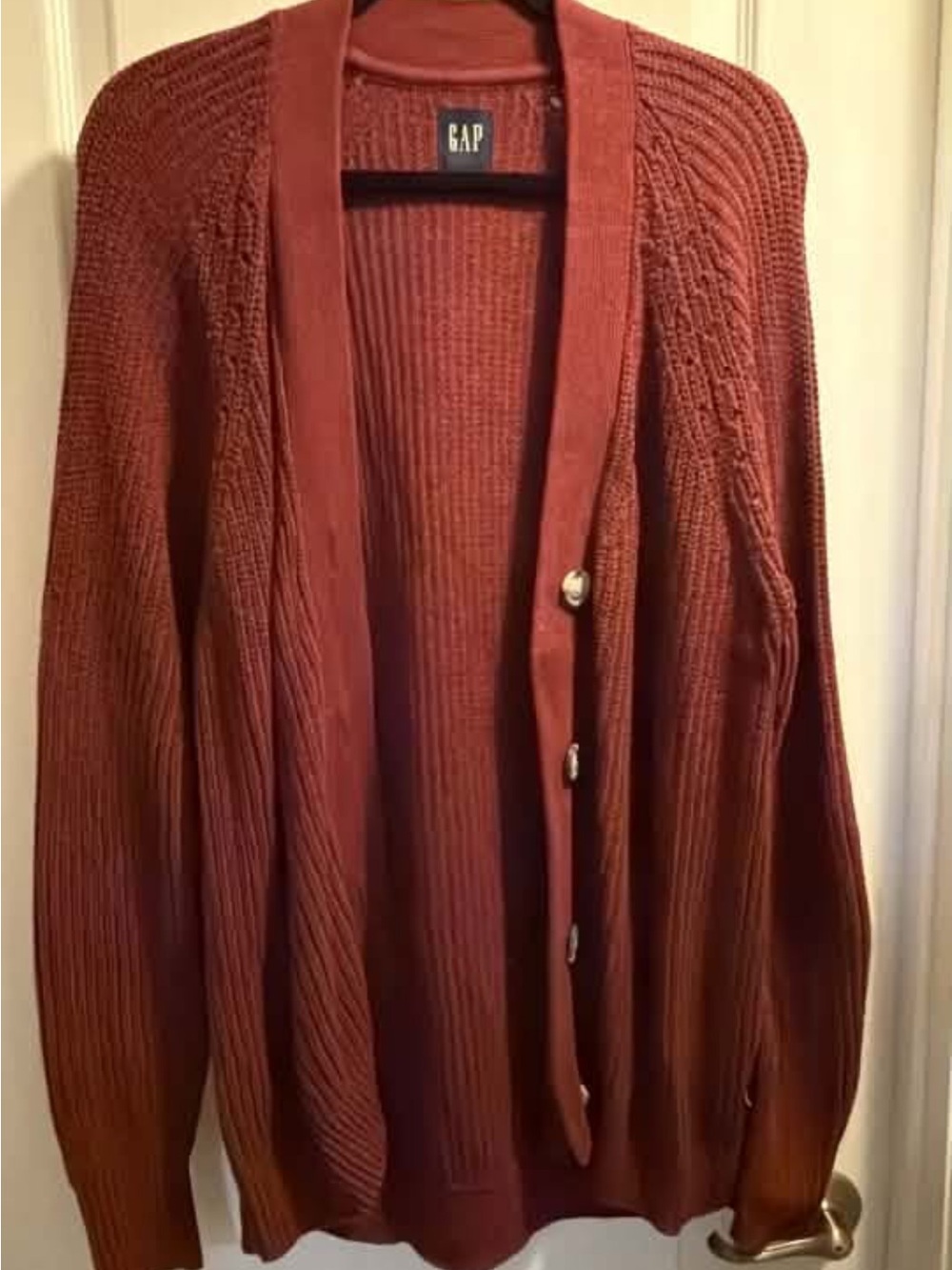 GAP Women's Rust-Colored Ribbed Button Cardigan